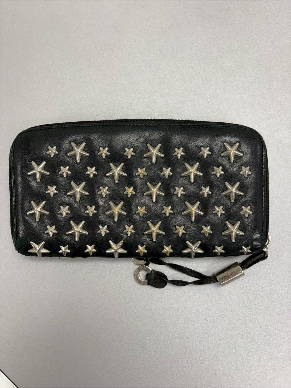 Jimmy Choo Filipa Black Leather Star Studded Zip Around Long Wallet Continental